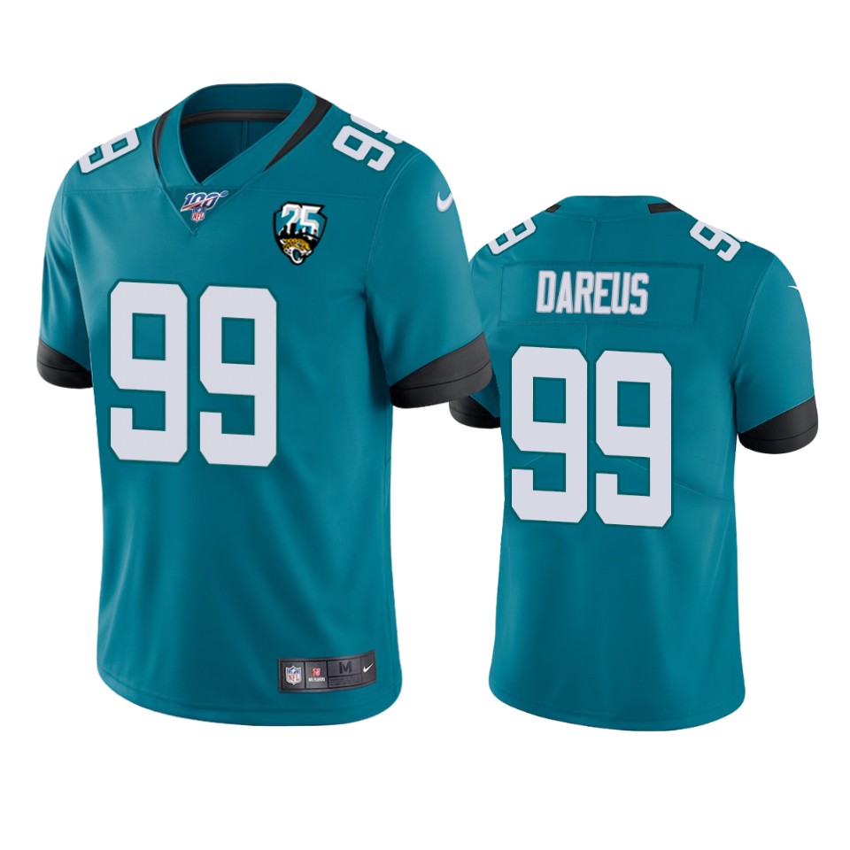 Men Nike Jacksonville Jaguars 99 Marcell Dareus Teal 25th Anniversary Vapor Limited Stitched NFL 100th Season Jersey